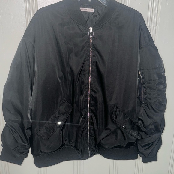 Sincerly Jules Jackets & Blazers - Black Bomber Jacket with Silver Zipper by Sincerely Jules - Size XL